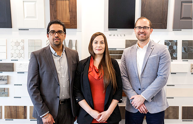 (L to R: PS Sidhu, President, Genesis Builders Group Inc. and Vice-President, Home Building, Genesis Land Development Corp.; Kelsey Orvis, Marketing Coordinator; and Mike DeBoer, Architectural Design Manager)